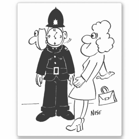 警官は時計の顔漫画を持っている。 シール (正面)