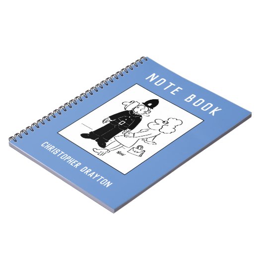 警官は時計の顔漫画を持っている。 ノートブック (左側)