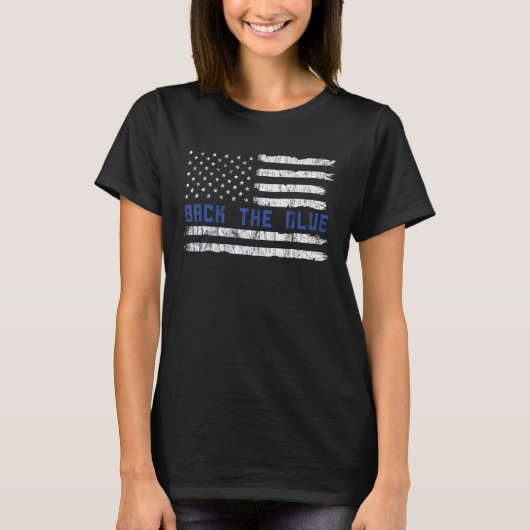 警官ヴィンテージが青いアメリカ人を旗で覆う Tシャツ (正面)