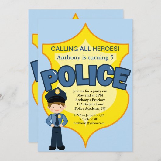 警官救助の英雄の誕生日の招待状 招待状 (正面/裏面)
