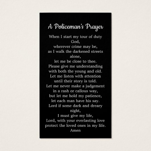 警官祈りの言葉追悼メモリアル葬儀カード (裏面)