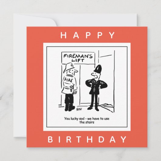 警官&消防士 – 消防士のリフト漫画 カード (正面)