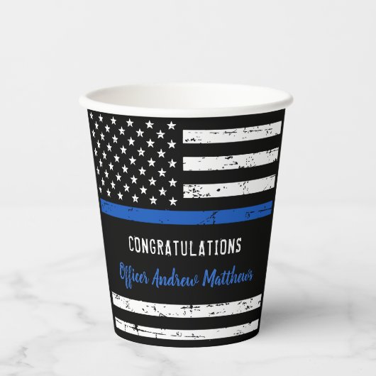 警察おめでとう細いブルーラインパーティー 紙コップ (正面)