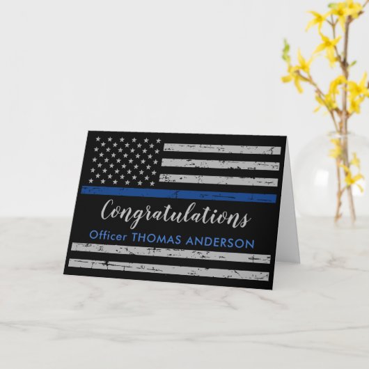 警察おめでとう細いブルーライン卒業C カード (黄色い花)