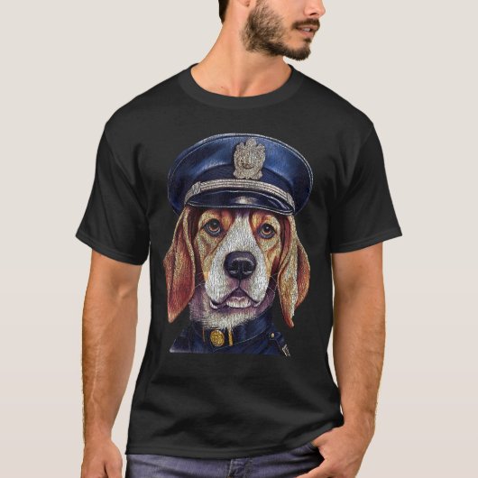 警察おもしろい帽子入りビーグルポートレート愛犬家 Tシャツ (正面)