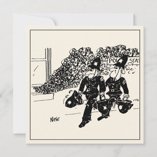 警察おもしろい漫画。警察署が燃えている。 カード (正面)