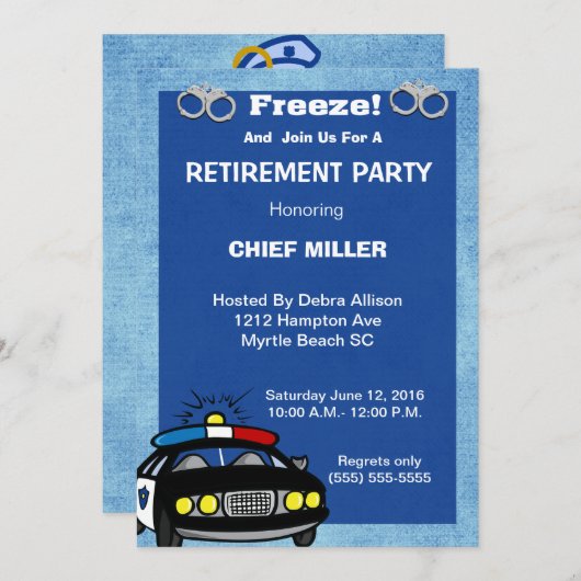 警察おもしろい退職招待状長 招待状 (正面/裏面)
