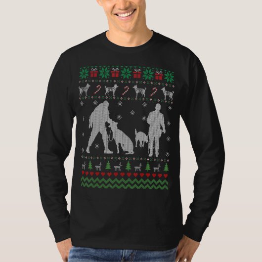 警察おもしろいK9犬の醜いクリスマスセーター Tシャツ (正面)