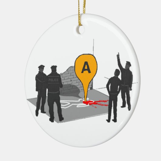 警察および体の輪郭が付いている犯罪現場の地図 セラミックオーナメント (左)