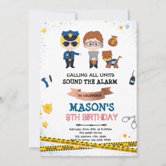 警察と泥棒のパーティー招待状 招待状 (正面)