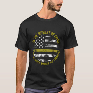 警察と消防ディスパッチャ薄型金ゴールド回線 Tシャツ