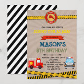 警察と消防士のテーマパーティーの招待状 招待状 (正面/裏面)