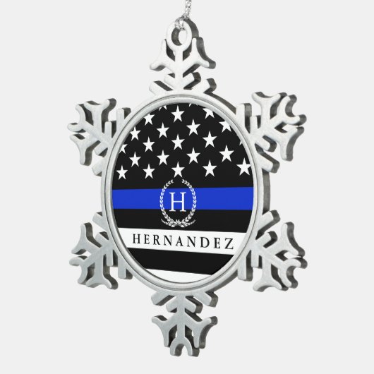 警察によってスタイルを作られる米国旗のカスタマイズモノグラム スノーフレークピューターオーナメント (右)