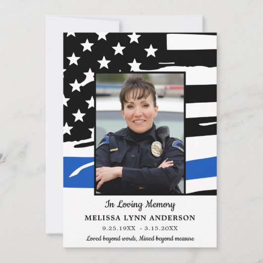 警察のお祝い生命記念薄い青い線 招待状 (正面)