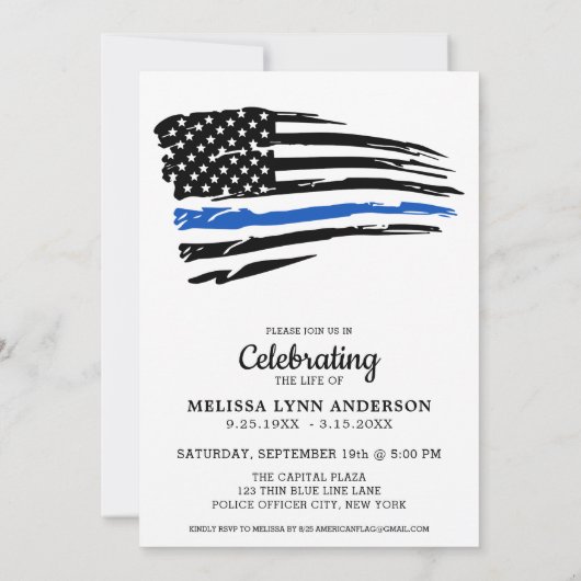 警察のお祝い生命記念薄い青い線 招待状 (裏面)