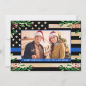 警察のカスタムクリスマス写真ブルーアメリカン国旗 シーズンカード (正面)