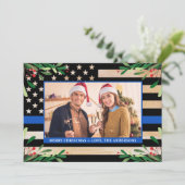 警察のカスタムクリスマス写真ブルーアメリカン国旗 シーズンカード (スタンド正面)