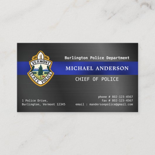 警察のカスタムロゴメタリック法執行 名刺 (正面)
