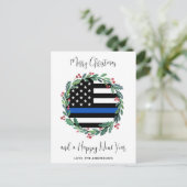 警察のクリスマスリース薄いブルーライン国旗 シーズンポストカード (スタンド正面)