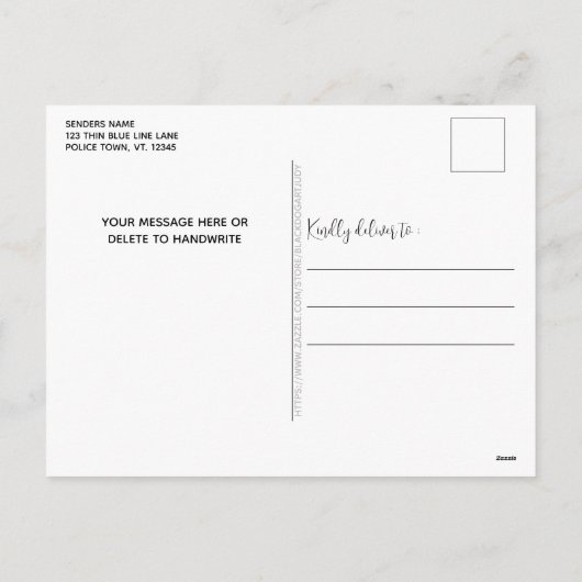 警察のクリスマスリース薄いブルーライン国旗 シーズンポストカード (裏面)