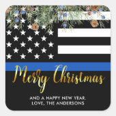 警察のクリスマス法執行細いブルーライン スクエアシール (正面)