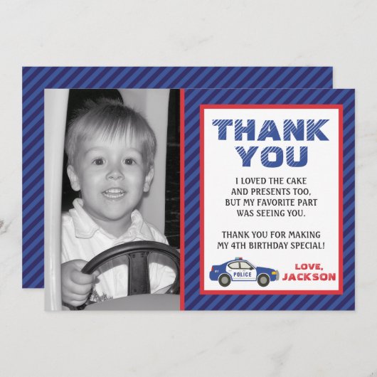 警察のサンキューカード-警察の誕生会 招待状 (正面/裏面)