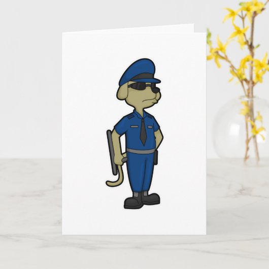 警察のサングラスと警棒を持った犬 カード (黄色い花)