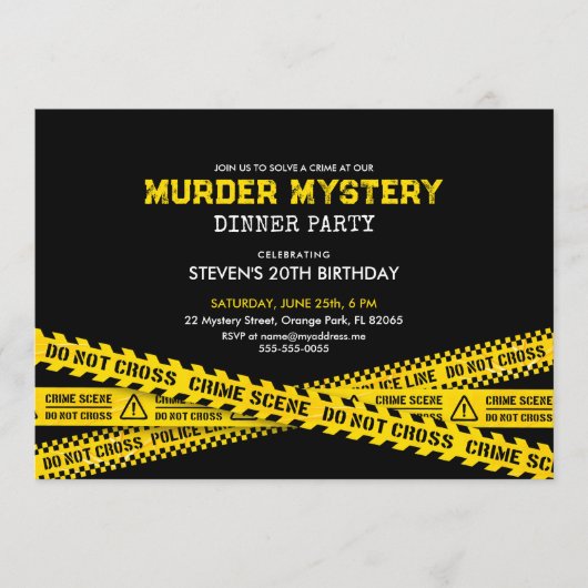 警察のテープを持つ殺人事件の謎の誕生日パーティー 招待状 (正面)