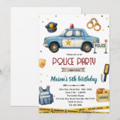 警察のテーマの誕生日パーティー招待状 招待状 (正面/裏面)