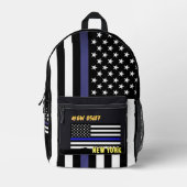 警察のバックパック、薄いブルーラインバッグ、米国国旗 プリントバックパック (正面)