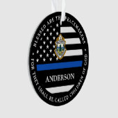 警察のパーソナライズされたクリスマスロゴ薄い青い線 オーナメント (正面)