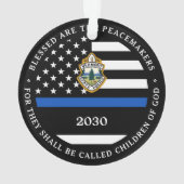 警察のパーソナライズされたクリスマスロゴ薄い青い線 オーナメント (裏面)