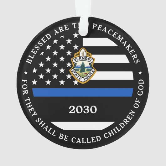 警察のパーソナライズされたクリスマスロゴ薄い青い線 オーナメント (裏面)