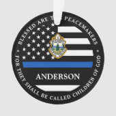 警察のパーソナライズされたクリスマスロゴ薄い青い線 オーナメント (正面)