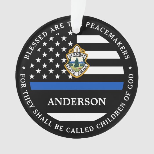 警察のパーソナライズされたクリスマスロゴ薄い青い線 オーナメント (正面)