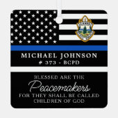 警察のパーソナライズされたクリスマスロゴ薄い青い線 メタルオーナメント (裏面)