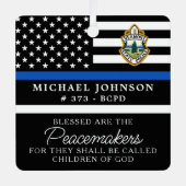 警察のパーソナライズされたクリスマスロゴ薄い青い線 メタルオーナメント (正面)