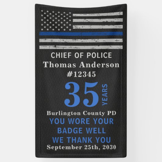 警察のパーティーシンブルーラインフラッグの引退 横断幕 (縦)