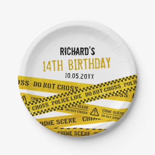 警察のパーティープレート(立ち入り禁止テープ付き) ペーパープレート (正面)