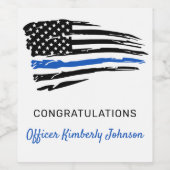 警察のパーティー細い青い線のフラグおめでとう ワインラベル (シングルラベル)