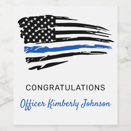 警察のパーティー細い青い線のフラグおめでとう ワインラベル (シングルラベル)