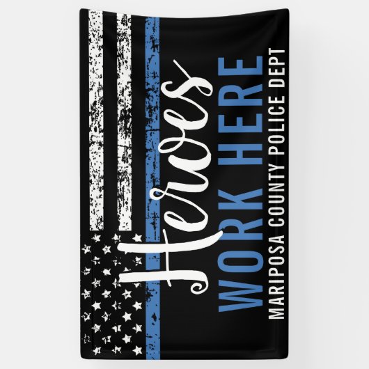 警察のヒーローがここにブルーラインアメリカ国旗を掲げる 横断幕 (縦)