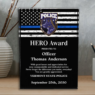 警察のヒーローカスタムロゴ薄いブルーラインサービス 表彰盾