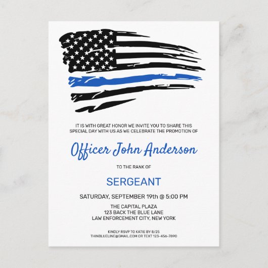 警察のプロモーション士薄型ブルーラインパーティー  案内ポストカード (正面)