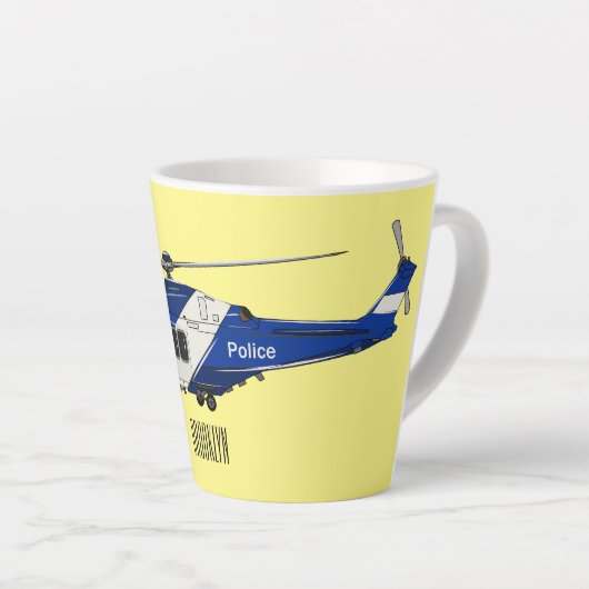 警察のヘリコプター漫画イラストレーション カフェラテマグ (右アングル)