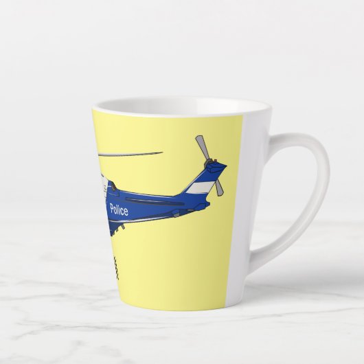 警察のヘリコプター漫画イラストレーション カフェラテマグ (右)