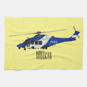 警察のヘリコプター漫画イラストレーション キッチンタオル (横)