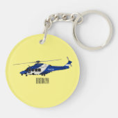 警察のヘリコプター漫画イラストレーション キーホルダー (裏面)