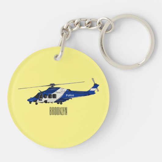 警察のヘリコプター漫画イラストレーション キーホルダー (裏面)