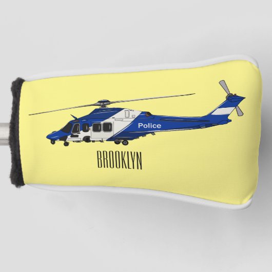 警察のヘリコプター漫画イラストレーション ゴルフヘッドカバー (正面)